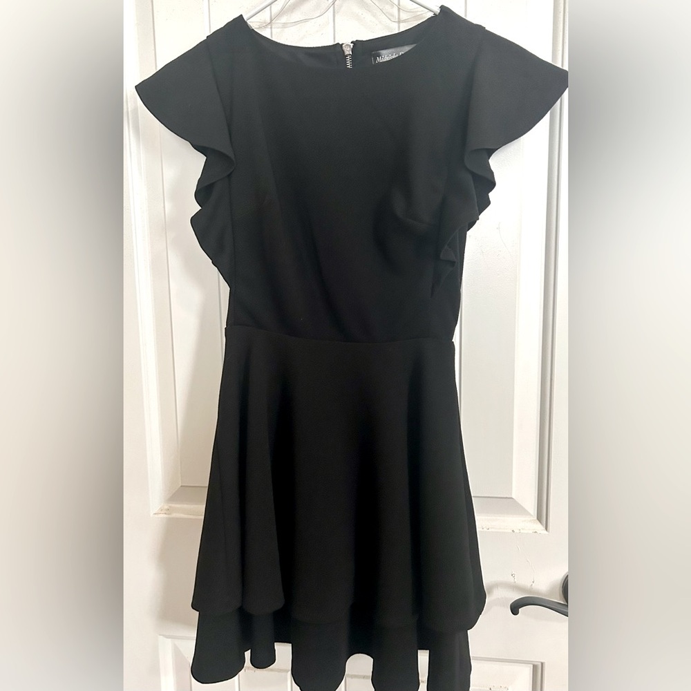 Classic little black dress, layered sleeves, mini length